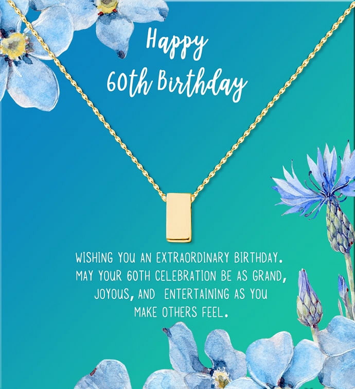 Anavia Happy 60st Birthday Gifts Stainless Steel Fashion Necklace Birthday Card Jewelry Gift for Her, Birthday Gift for Grandma-[Gold Cube, Bright Blue Gift Card]