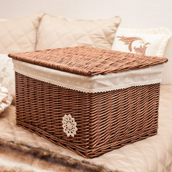 Masteelf Light Brown Wicker Basket EcoFriendly Woven Storage Box for Sundries Organizing 12.5 x 9.5 x 6.5 Inches