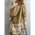 thumbnail image 4 of Cardigan for Women Long Sleeve Contrasting Color Print Open Front Knit Oversized Cardigan Khaki S, 4 of 8