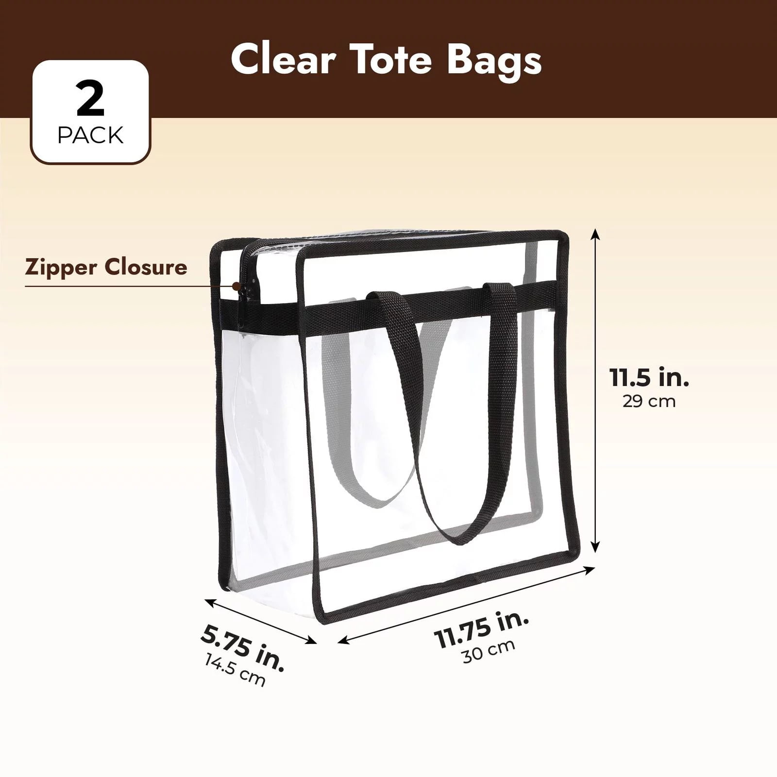 2 Pack Stadium Approved Clear Tote Bags 12x6x12 Large Plastic