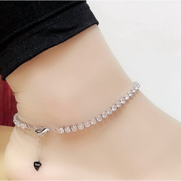 14K White Gold Plated  Crystal Adjustable Anklet