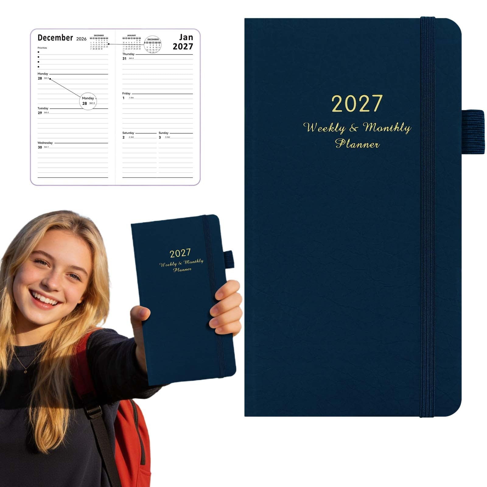 2027 Weekly Planner Monthly Organizer and Goal Tracker Pocket Schedule Book 144 Pages Productivity Notebook for Time Management Task Planning Multiple Color Options school notebooks