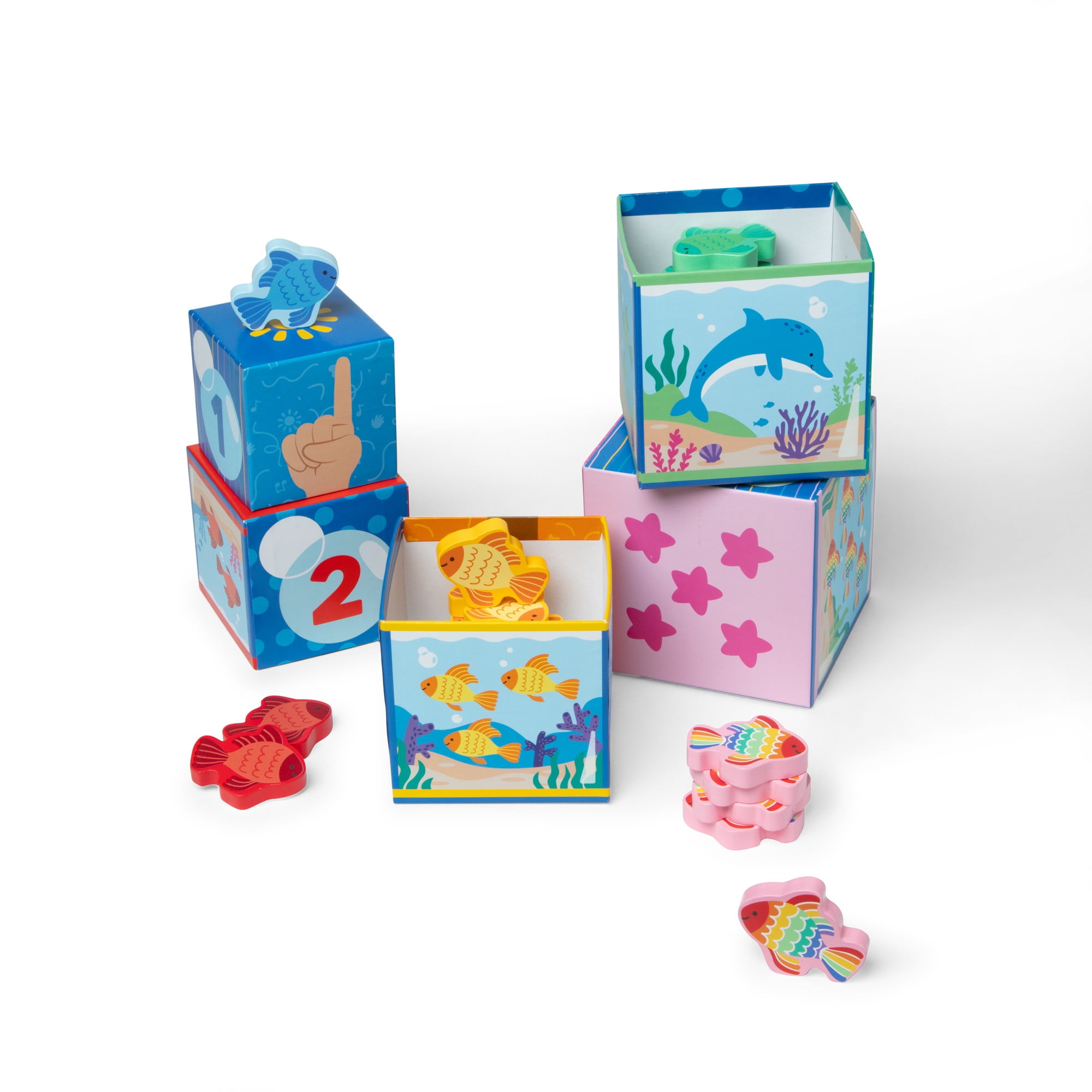 Melissa & Doug® Ms. Rachel™ Sort and Count Nesting and Stacking Blocks with Wooden Fish Preschool Learning Toy for Boys, Girls - FSC Certified