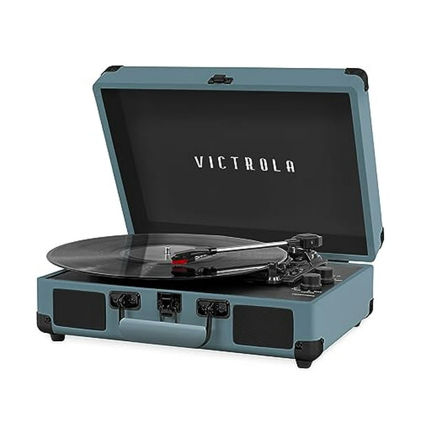 Victrola Vintage Tocadiscos portátil Bluetooth de 3 velocidades con altavoces incorporados | Sonido de audio del tocadiscos mejorado | Azul ahumado, número de modelo: VSC-550BT-SMB
