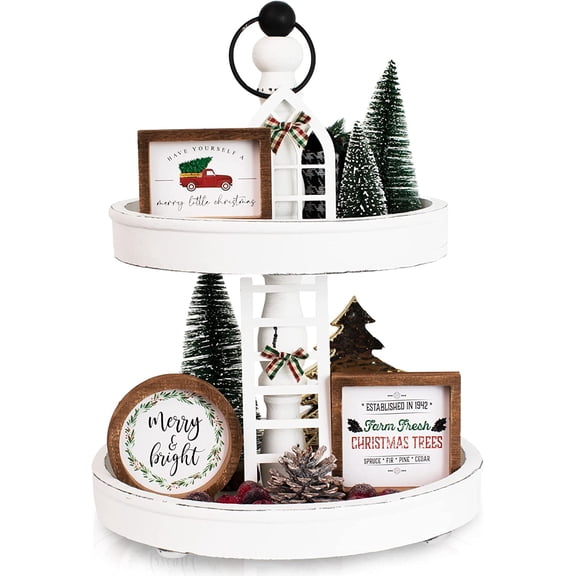 5. Versatile Farmhouse Tiered Tray Decor, Christmas & Halloween Holiday Decoration