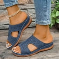 thumbnail image 2 of Rokment Women's Orthopedic Wedges Arch Support Slip on Dress Sandals Comfortable Fashion Casual Leather Platform Walking Slides Slippers for Beach Summer Navy Size 6.5, 2 of 5