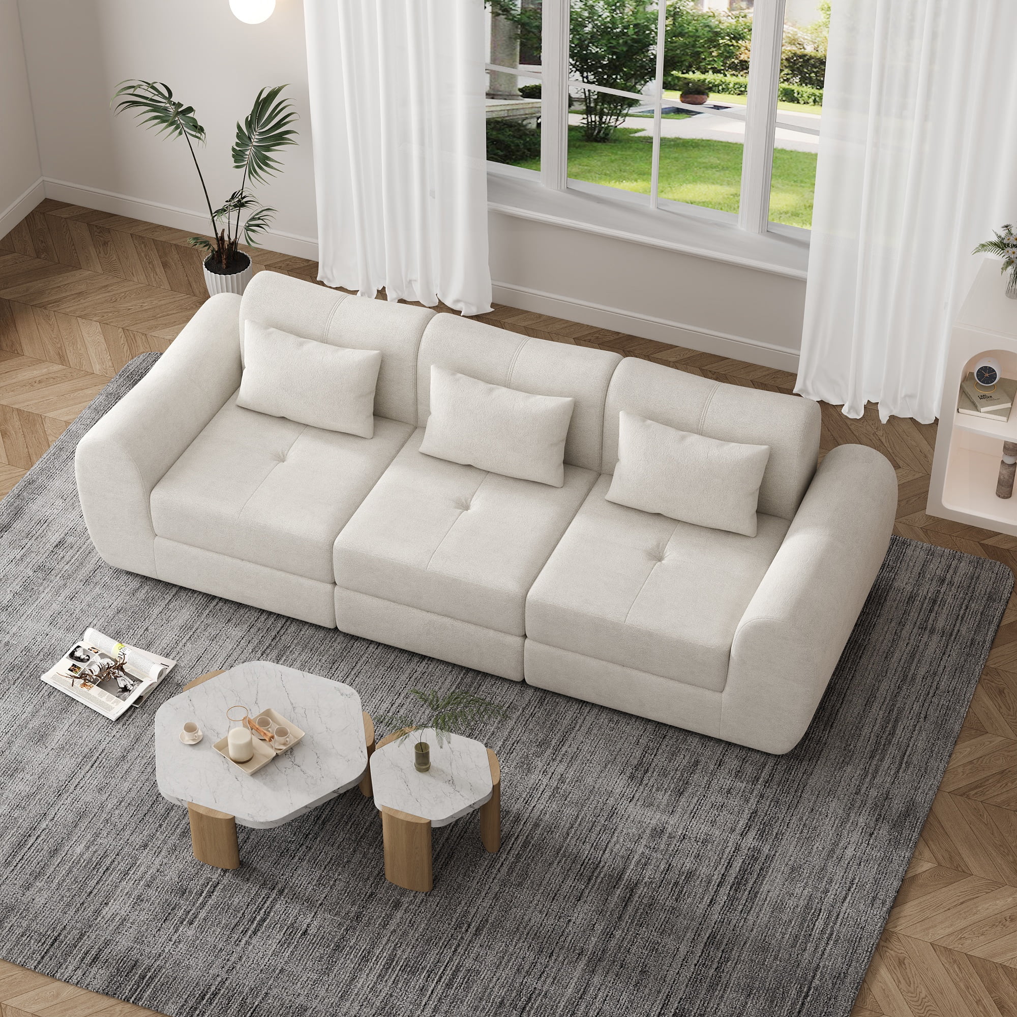 102" Cloud Sofa, 4-in-1 Folding Sofa Bed, Floor-Standing Boneless Couch, Futon Sofa Bed for Living Room, Bedroom and Entertainment Room(White)
