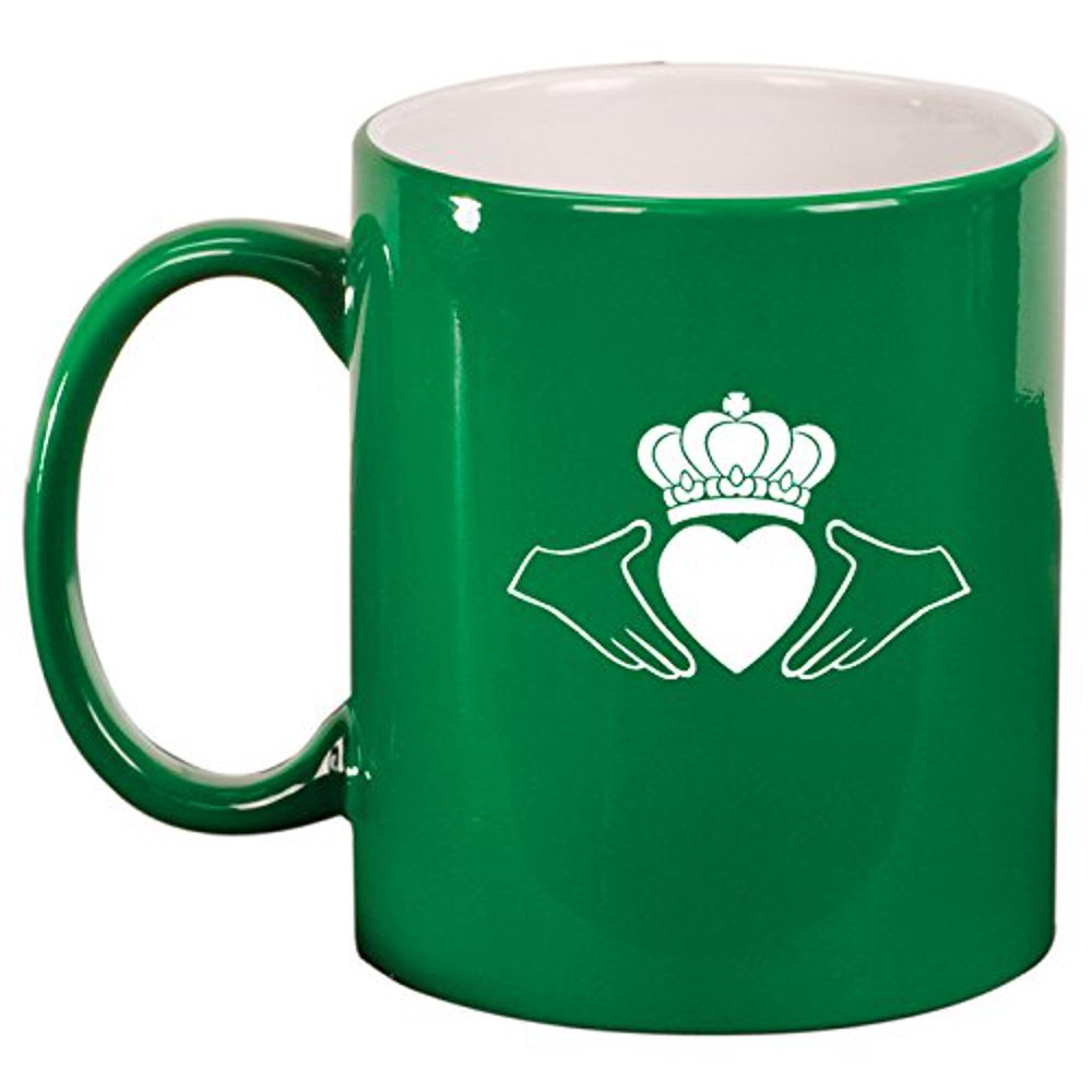 Ceramic Coffee Tea Mug Irish Claddagh (Green)