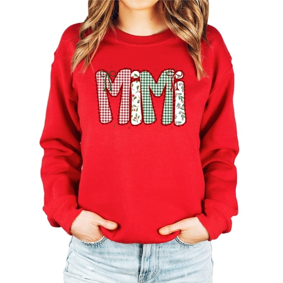 Mimi Ink-Printed Lace Christmas Sweatshirt Grandma Holiday Sweater -Each Saying Sold Separately Red Sweatshirt Adult Medium