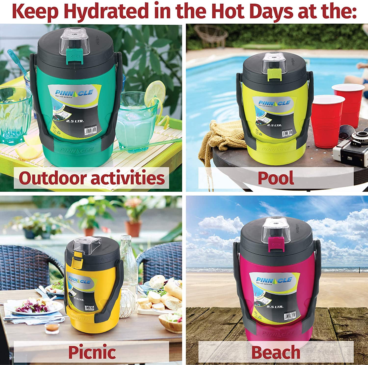 PINNACLE 85 oz Water Jug with Spout and Carry Handle Reusable Bottle Raspberry