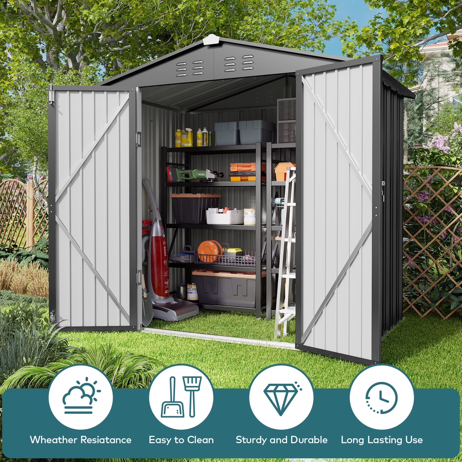 Lofka 6x4 FT Outdoor Storage Shed Lockable Weatherproof Garden Tool Shed Dark Grey