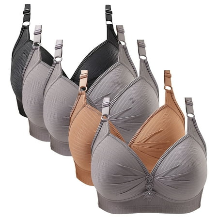 Gray Push Up Bras For Women  Cotton Nursing Bra  Thin Laceless Steel Ring Comfortable Breathability Underwear Large Size Brater Buckle Female Bra Deep V Neck Vest Bralette Wireless Seamless Bra