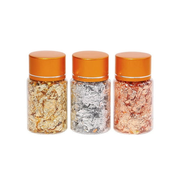 Yeacher 3 Bottles Golden Foil Flakes Gilding Flakes Made of for Metallic Foil Flakes for Nails DIY Painting Crafts Slime and Resin Jewelry Making Gold Silver Copper Colors XB01