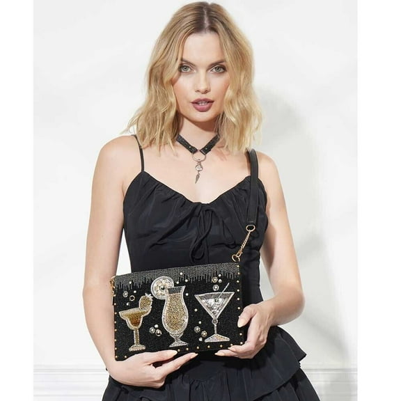 Mary Frances Another Round Crossbody Clutch Cocktails Handbag, Black