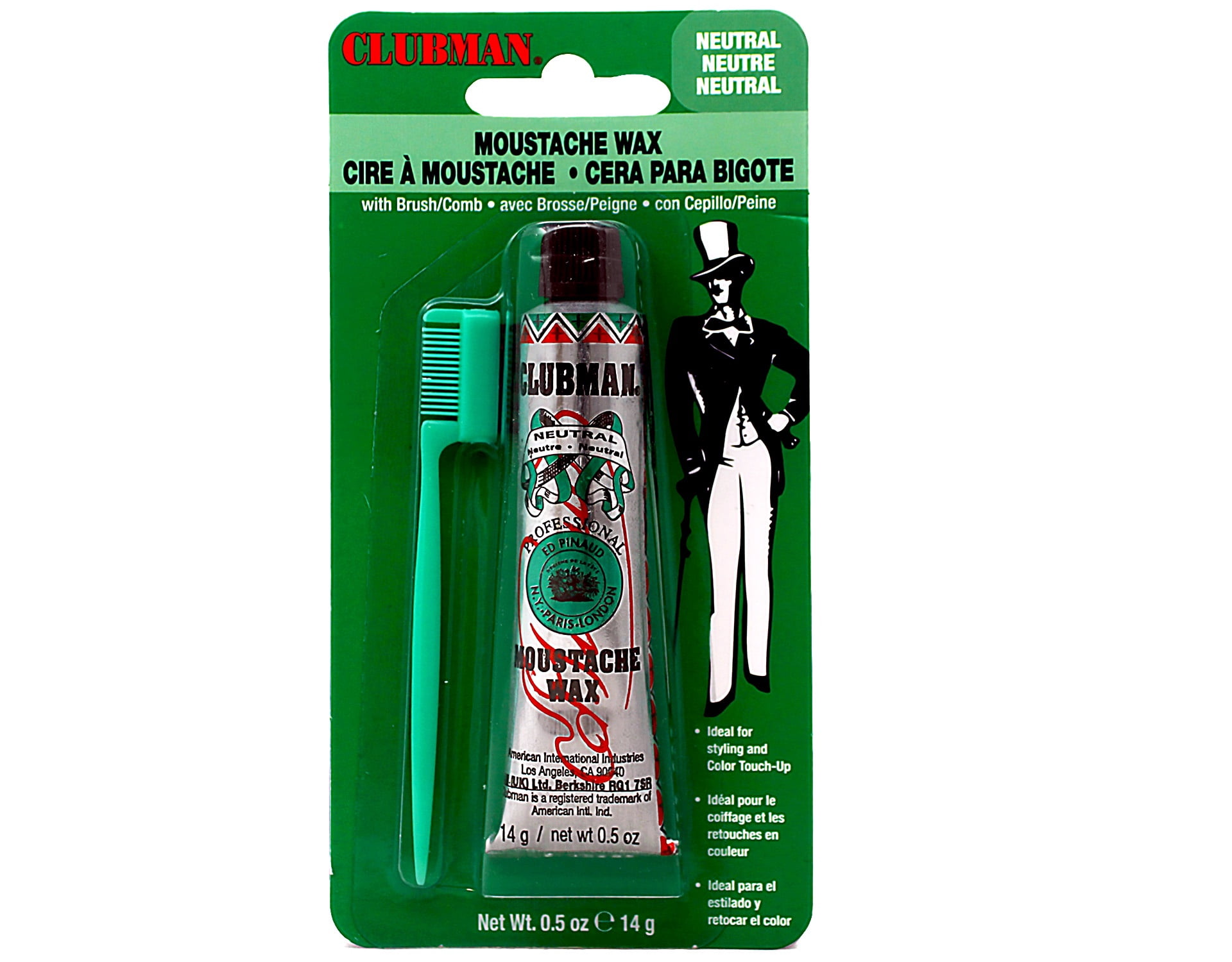Clubman Strong Hold Moustache Wax Cream, Neutral, 0.50 oz
