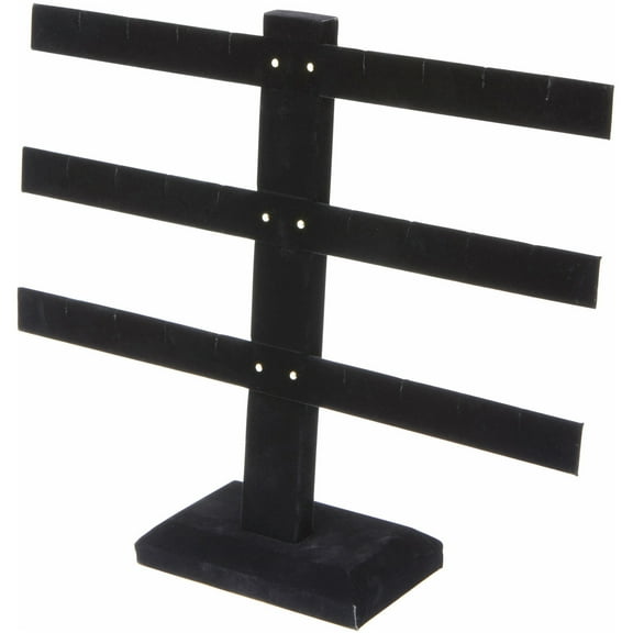 Plymor Black Velvet Triple T-Bar, Twelve Pair Earring Display Stand, 10.25" W x 8.5" H