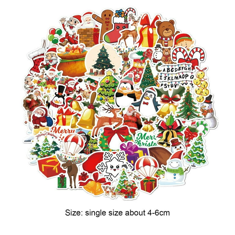 LINASHI 50/60Pcs Christmas Stickers Roll Snowflake Christmas Tree Stickers  for Kids Tiny Xmas Winter Holiday Stickers for Card Craft Christmas Party 