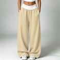 thumbnail image 2 of hotojiny Womens Wide Legs Sweatpants Fashion Colorblock Pants with Pockets Elastic Waist Baggy Pants Streetwear(Khaki,XX-Large), 2 of 8