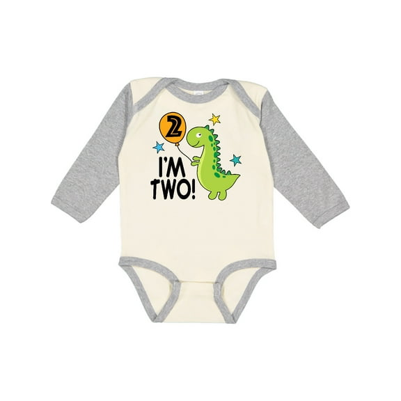 Inktastic 2nd Birthday Dinosaur 2 Year Old Boy Boys or Girls Long Sleeve Baby Bodysuit