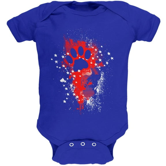 4th of July Kitty Cat Paw Print Stars and Splatters Soft Baby One Piece Royal 3-6 M