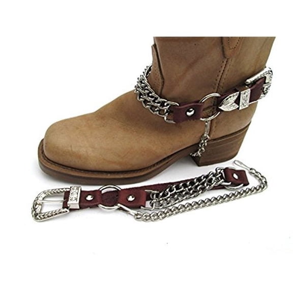 Biker Boots Boot Chains Brown Topgrain Cowhide Leather with 2 Steel Chains