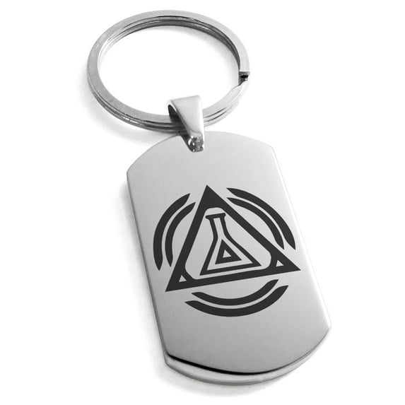 Stainless Steel Alchemy Magic Rune Engraved Dog Tag Keychain Keyring