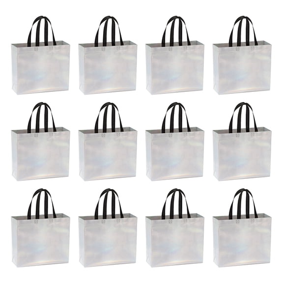 Uxcell Rainbow Colors Gift Bags with Laser Coating, 12pcs Reusable Goodie Bags, 12.6" x 4.7" x 11"
