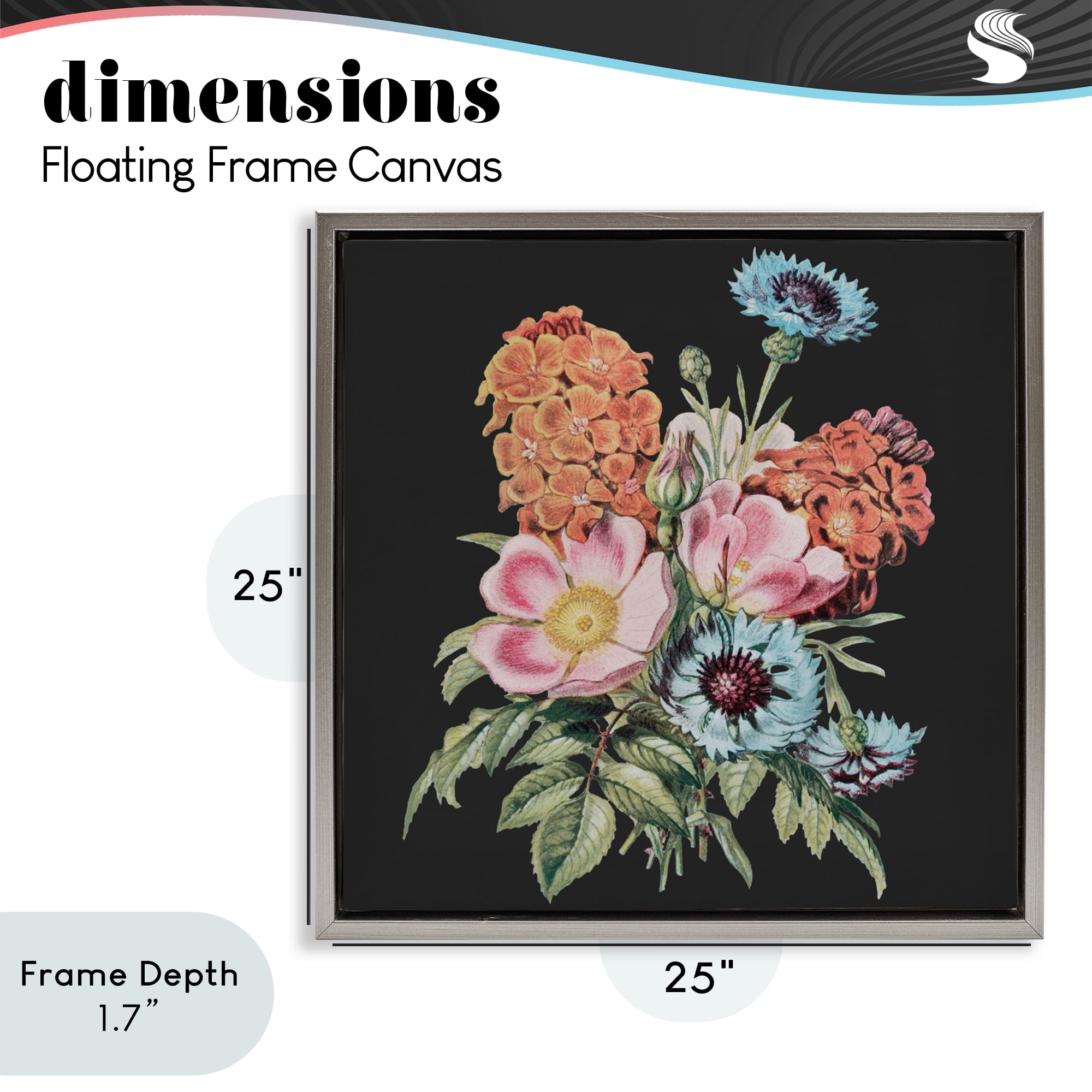 Stupell Industries Vintage Bouquet Study over Black Gray Framed Floater Canvas Wall Art, design by Dan Meneely