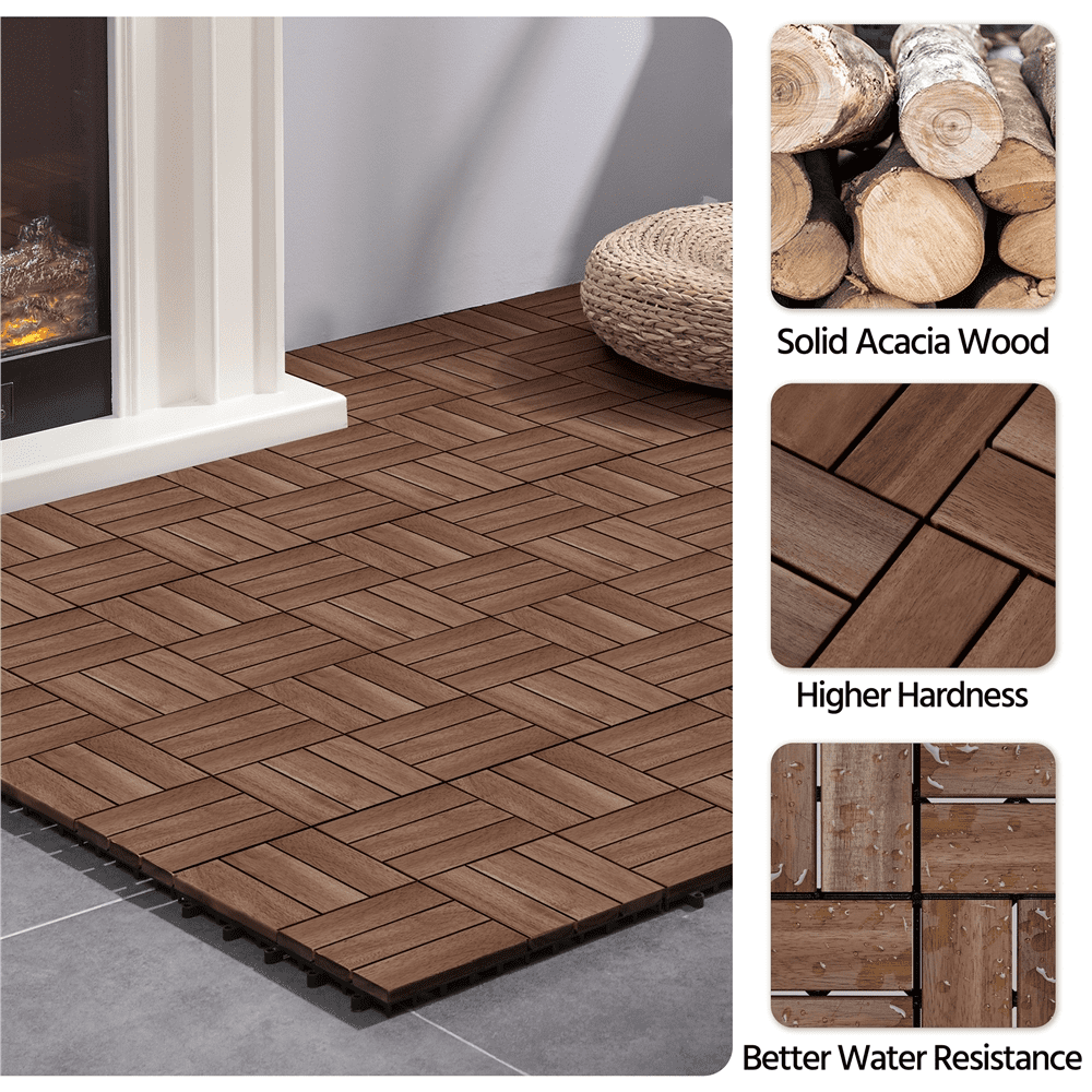 Renwick Pack of 27 Interlocking Deck Tiles, for Indoor Patio Garden, Brown