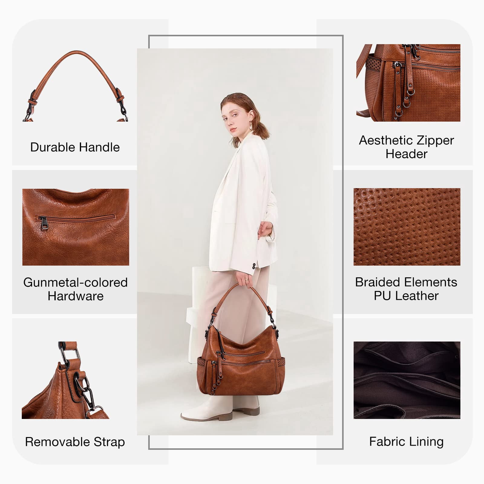 Capamaster Large Capacity Vintage Hobo Bag | Retro PU Leather 2-Way Shoulder Crossbody Purse for Women Brown