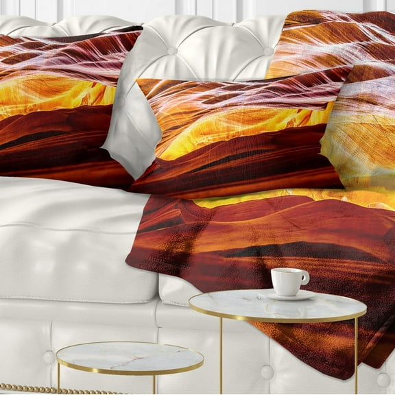 Designart Yellow in Antelope Canyon - Landscape Photo Throw Pillow - 12x20