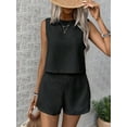 thumbnail image 3 of Womens 2 Piece Summer Linen Outfits Short Sets Round Neck Sleeveless Tank Top Elastic High Waisted Shorts, 3 of 6