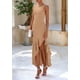 thumbnail image 4 of Vestido largo PRETTYGARDEN 2025 sin mangas con volantes en forma de sirena, color caqui, 4 of 8