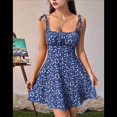 thumbnail image 4 of Vestido Bohemio Floral para Mujer, Mono con Tirantes Finos y Fruncido, Azul , Talla S, 4 of 9