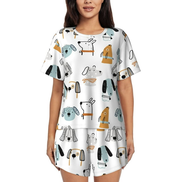 Fotbe Puppy Conjunto de Pijama Estampado para Mujer, 2 Piezas, Ropa de Dormir con Camiseta de Manga Corta y Shorts Suaves-Medium