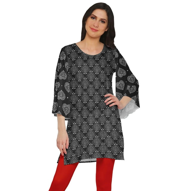 Moomaya Robes Tuniques Courtes Femmes Manches Kimono Kurti Imprimé Mini Tenue d'Été