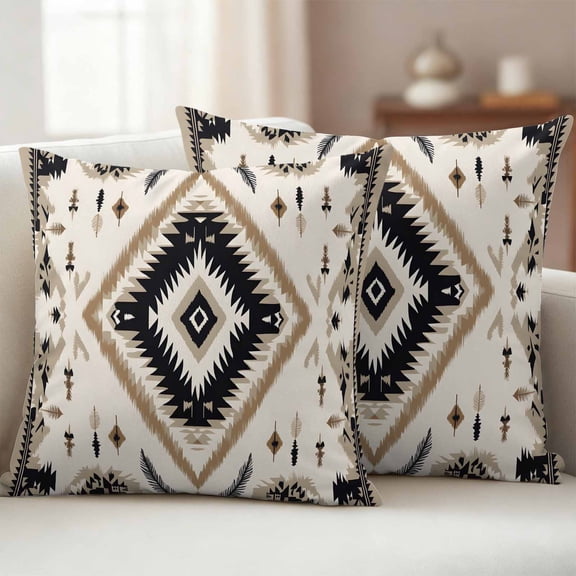 Pack of 2 Outdoor Pillow Covers 18x18 Inch Waterproof Boho Black Brown Throw Pillow Covers,Decorative Couch Pillow Shams Protectors Retro Geometric Southwestern Ethnic Patio Cushion Pillowcases