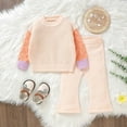 thumbnail image 5 of Sngxgn Girl's 2 Piece Rib Knit Outfits Twist Front Long Sleeve Top and Flare Pants Set(Pink,74), 5 of 9