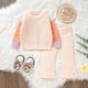 thumbnail image 2 of Gibobby Conjunto para bebé niña Suéter de punto con bloques de colores, camiseta y pantalones acampanados, pantalones acampanados, ropa de abrigo de algodón para invierno(Rosa,6-9 Meses), 2 of 5