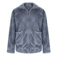 thumbnail image 4 of Womens Fleece Zipper Jackets Pockets Long Sleeve Casual Loose Solid Color Jacket Hoodless Casual Outwear Blue M, 4 of 6