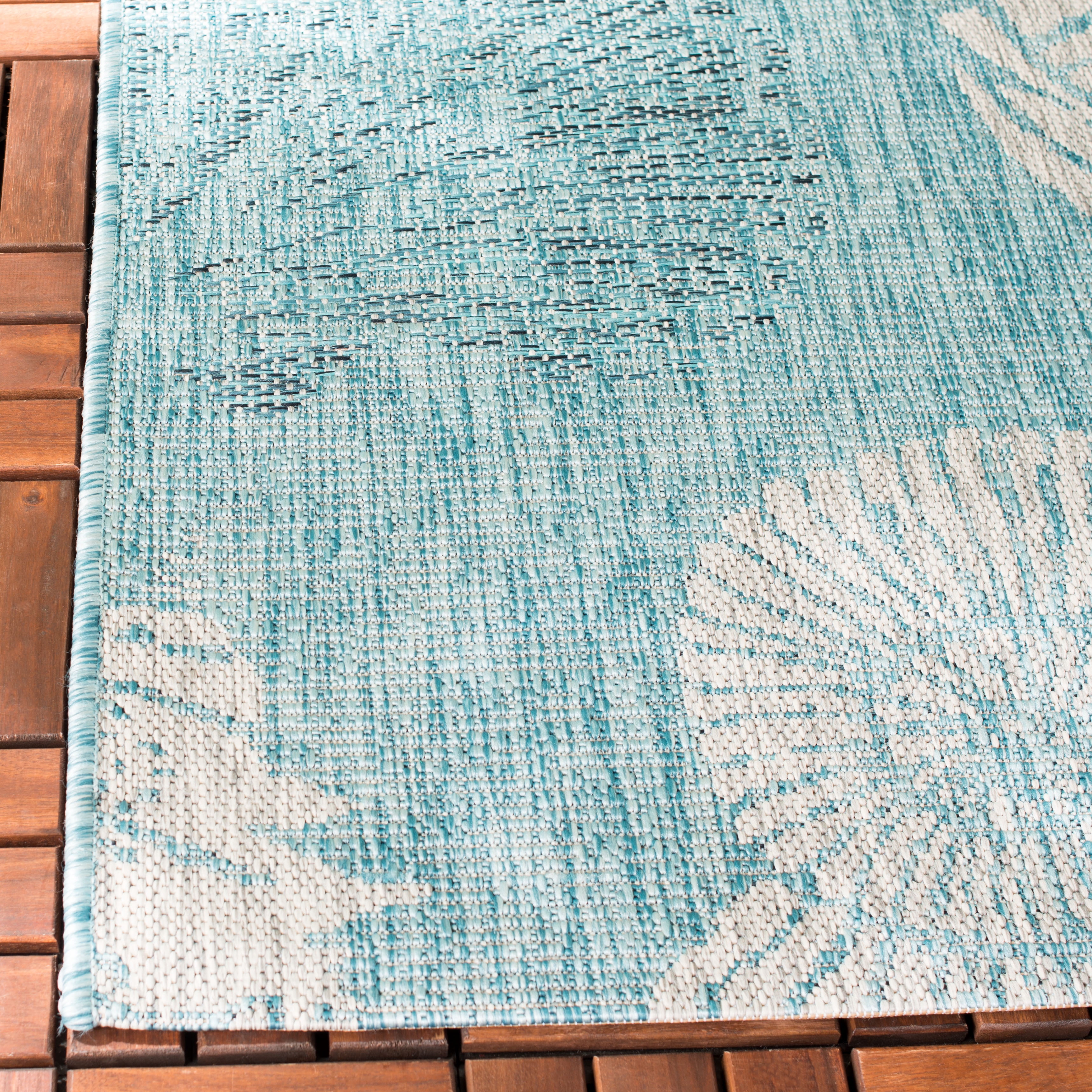 SAFAVIEH Courtyard Larry Geometric Indoor/Outdoor Area Rug, Aqua/Cream, 4' x 5'7"