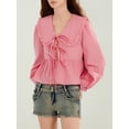 thumbnail image 4 of Michellecmm  Women’s Bow Front Tops Long Sleeve Doll Collar Loose Peplum Shirts, 4 of 9