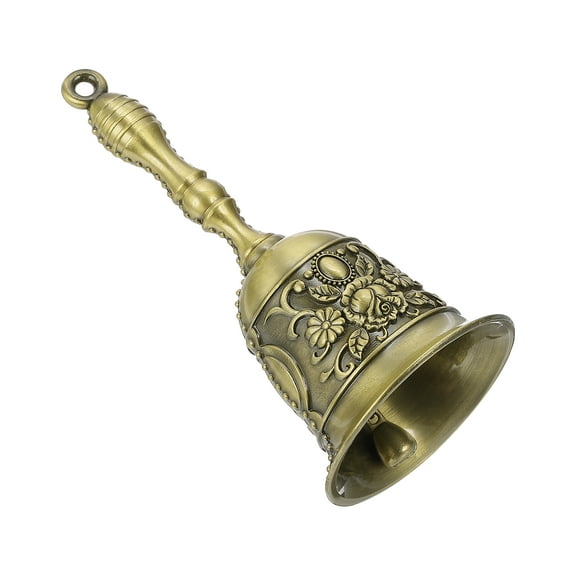 Uxcell Loud Hand Bell, 2.09 Inch Wedding Dinner Service Call Bells, Vintage Alloy Carving Jingle Bell for Restaurant, Seniors Bedside, Meditation, Bronze