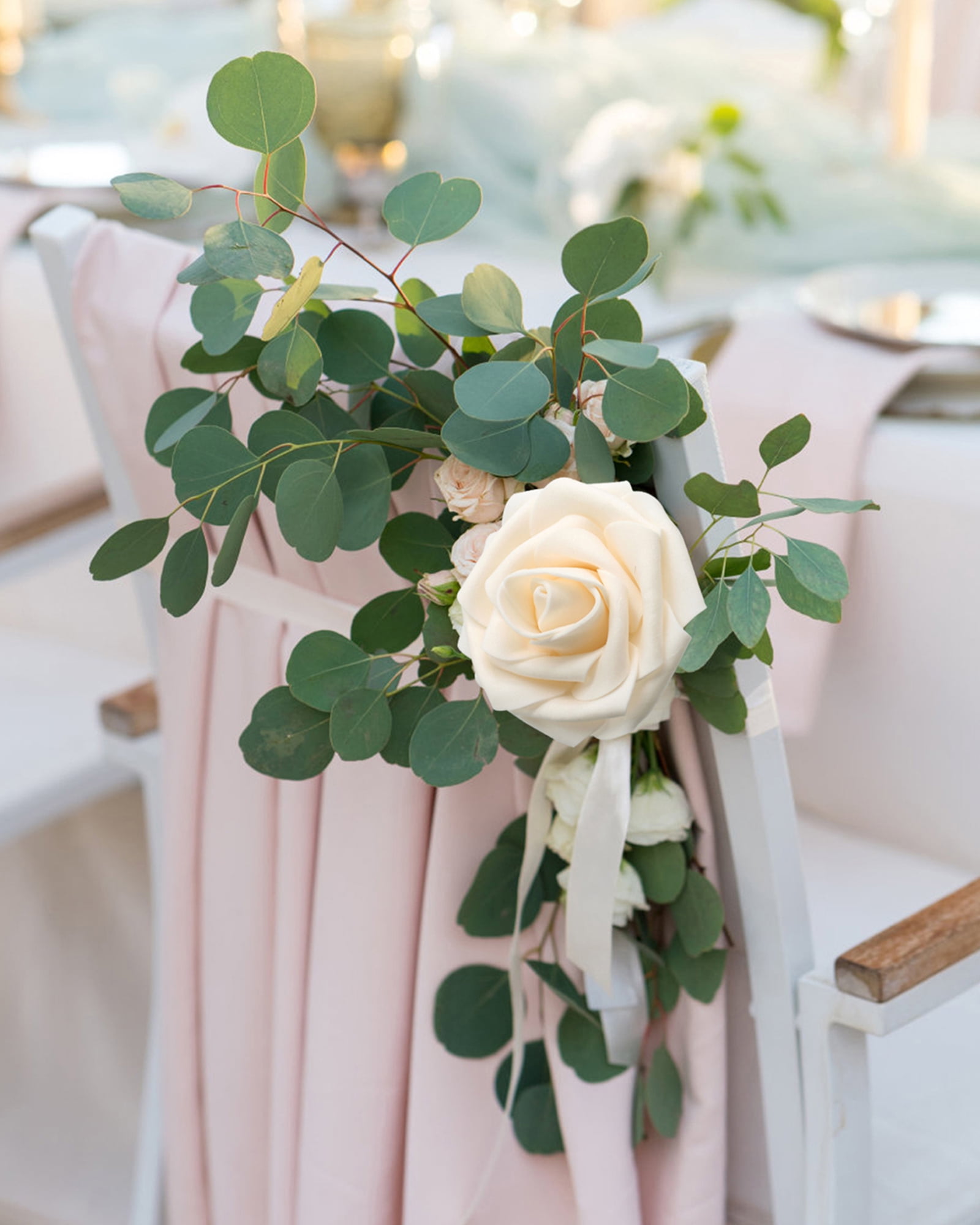 100 PCS Champagne Artificial Flowers Real Looking Faux Foam Fake Roses with Stems for Wedding Decoration Bridal Shower Centerpieces Arrangements Party Tables Decor