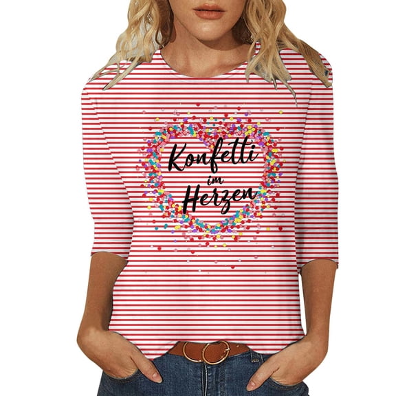 Cute Sweatshirt for Women, Oversized Heart Print Pullover, Striped Easter Crewneck Sweater, Cute Heart Graphic Casual Lounge Top(Red,L)
