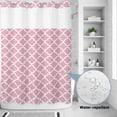 thumbnail image 4 of No Hook Shower Curtain with Built-in Rings - Pink White Geometric Washable Waterproof Fabric Bathroom Curtains for Hotel,Rentals, 72 X 84 Inch Extra Long , Minimalist Morocco Pattern, 4 of 9