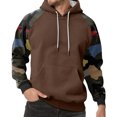 thumbnail image 2 of Men's Pullover Hoodie with Camouflage Print Raglan Sleeves Drawstring Hood and Kangaroo Pocket Casual Style Light Brown 2XL, 2 of 5