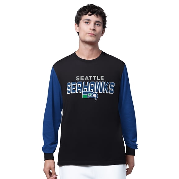 Men's Starter Black/College Navy Seattle Seahawks Thursday Night Gridiron Long Sleeve T-Shirt