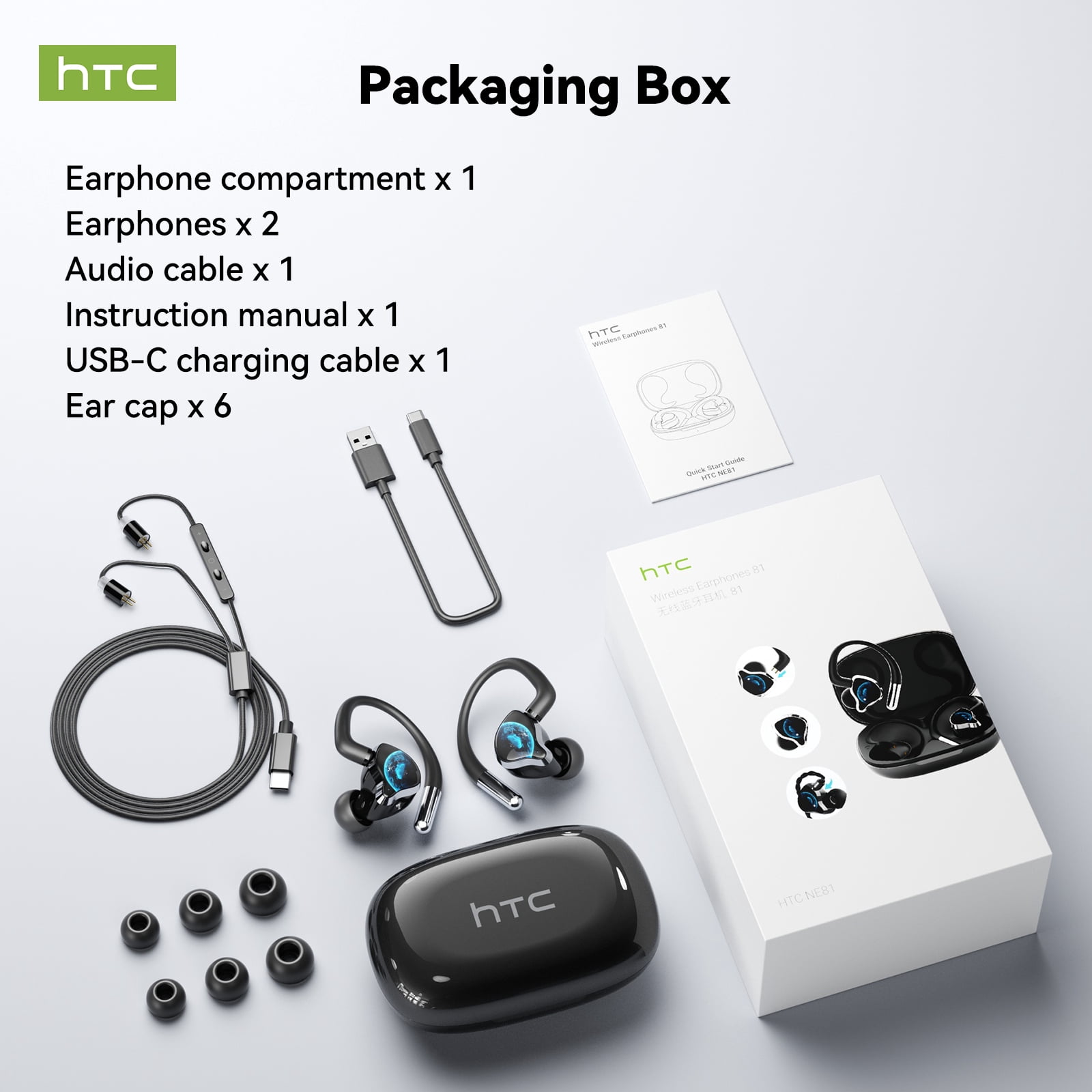 HTC Earbuds 3 in 1 Detachable Earbuds In-Ear/Over-Ear/Wired Headphones with ANC Noise Canceling Bluetooth Multipoint Connection