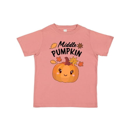 

Inktastic Middle Pumpkin with Fall Leaves Gift Toddler Boy or Toddler Girl T-Shirt